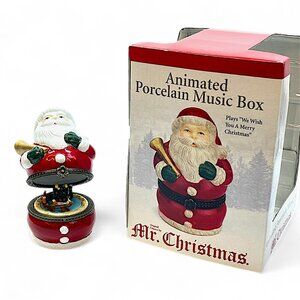 Mr.Christmas Animated Porcelain Music Box SANTA "WE WISH YOU A MERRY XMAS" 2005